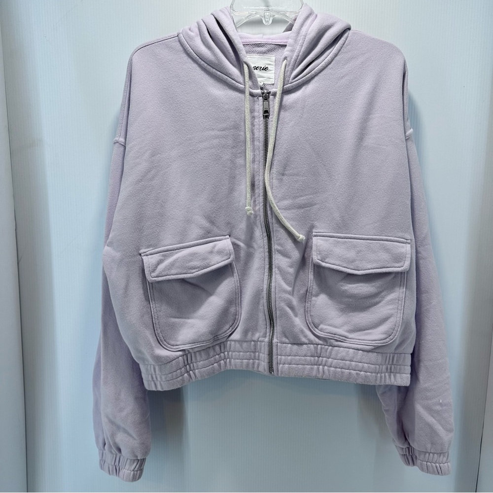 Aerie Cropped Zip Hoodie Women’s Large Pastel Pink Cotton Blend‎ Oversize Active